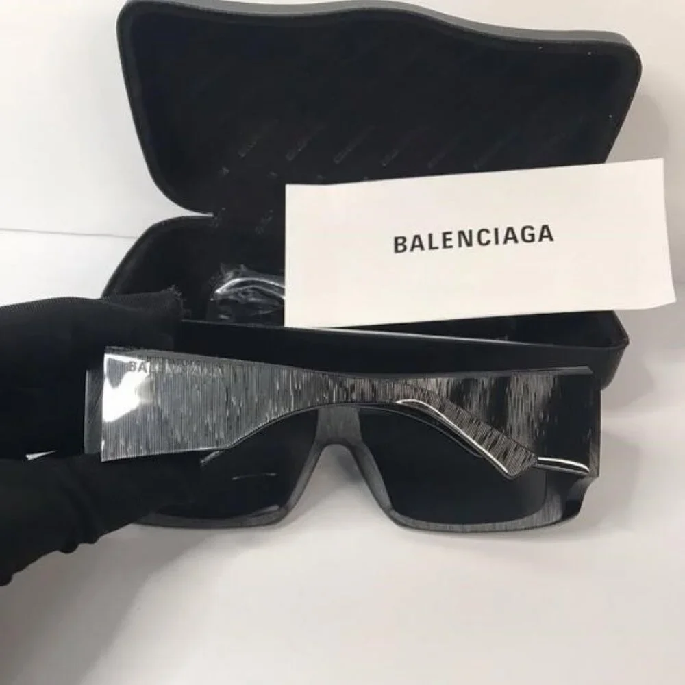 Original Balenciaga Black BB0002S Shield Sunglasses